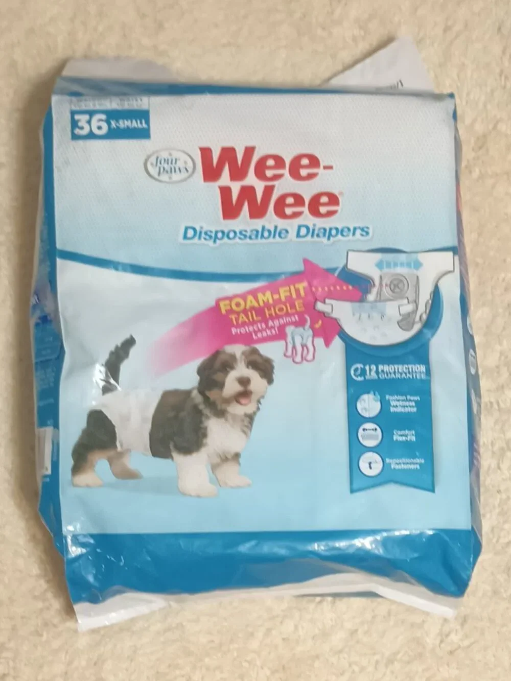 NWT ~ Wee-Wee Disposable Dog Diapers, X-Small, Waist up to 12